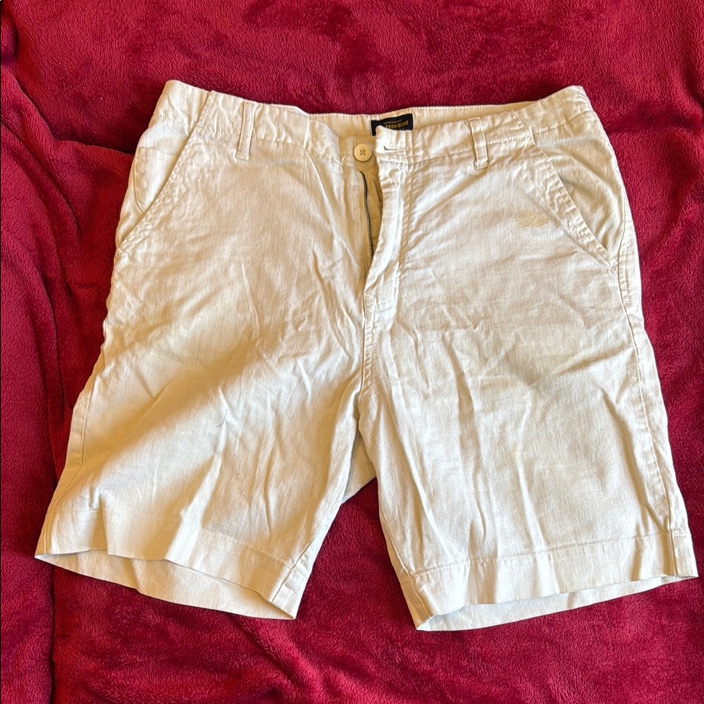 Cream Flat Front Lightweight Summer Shorts